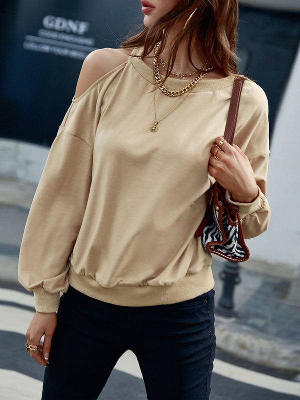 Cold-Shoulder Ribbed Trim Sweatshirt