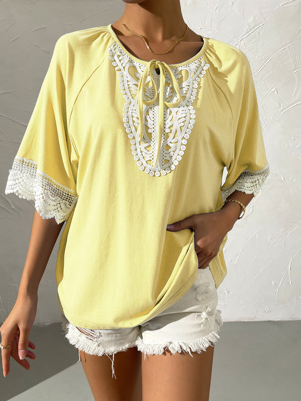 Spliced Lace Tied Tee Shirt