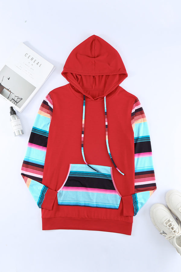 Striped Drawstring Hoodie with Kangaroo Pocket