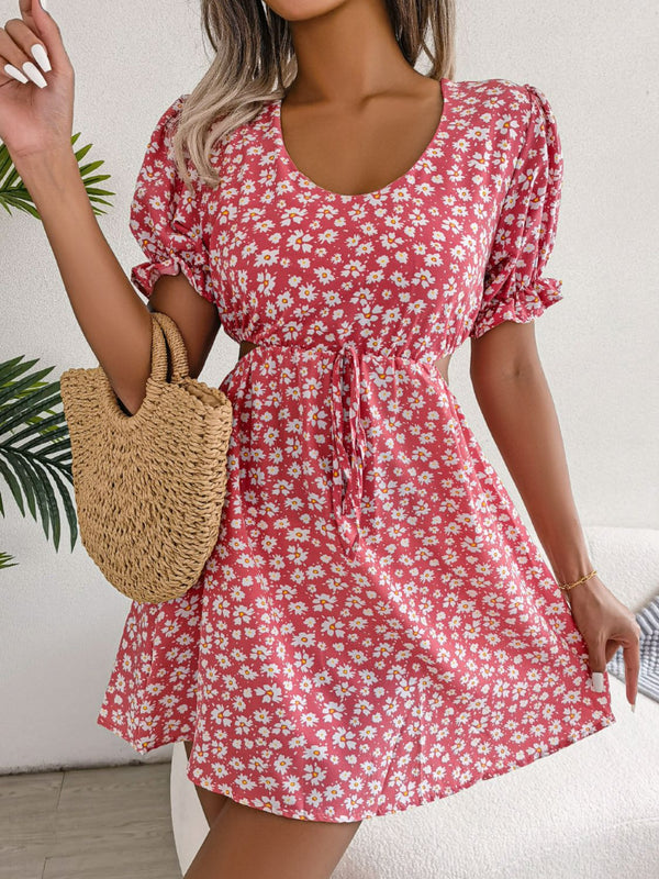 Floral Cutout Flounce Sleeve Dress